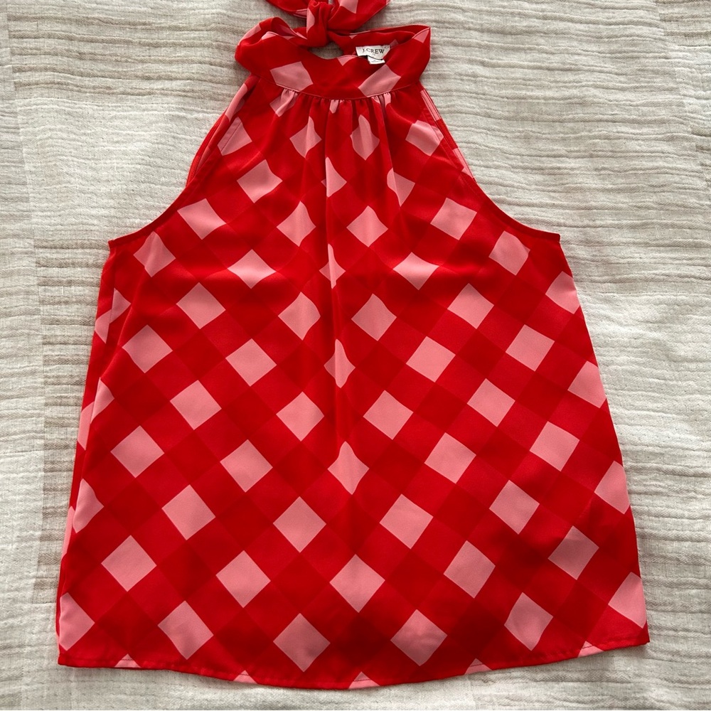 J. Crew Red and Pink Checkered Gingham Halter Blouse